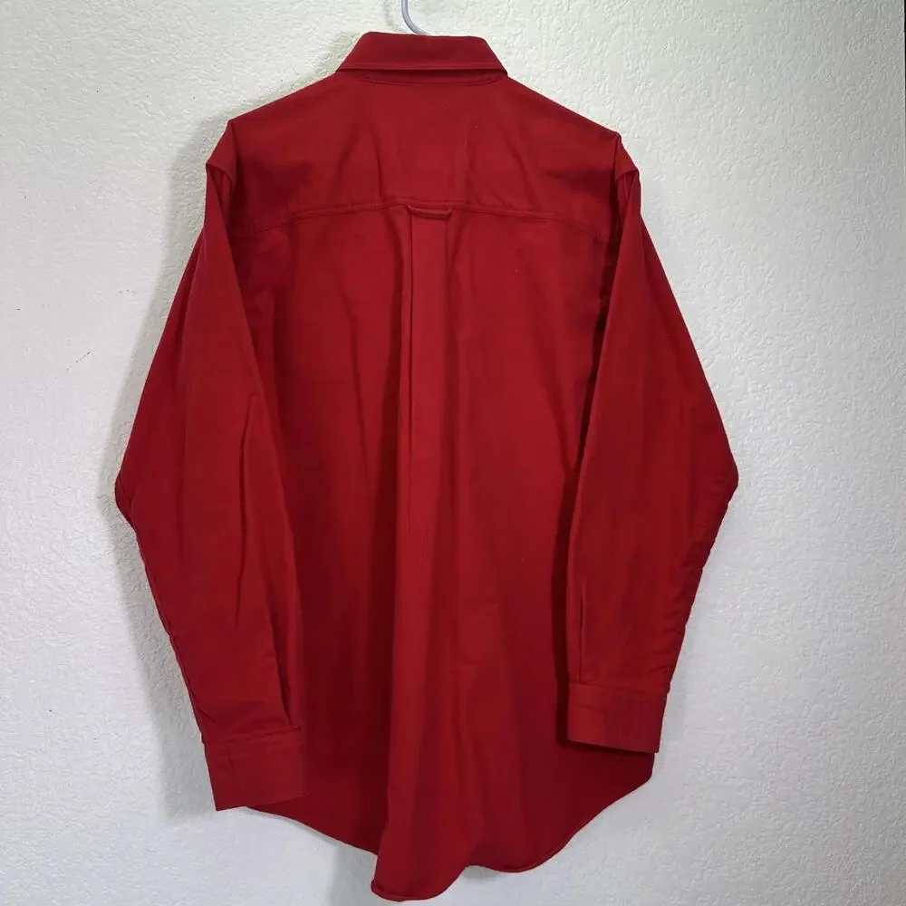 Vtg Men’s Medium Woolrich Red Cotton Flannel Shirt Padded Elbows Long Sleeve - Picture 2 of 5